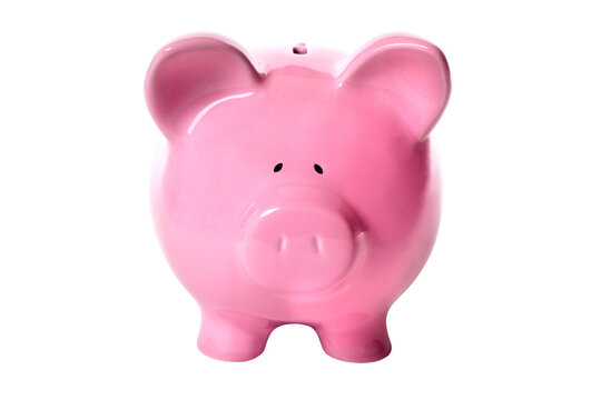 Pink piggy bank isolated front transparent background photo PNG file