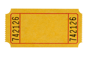 Blank orange movie or raffle ticket isolated one flat transparent background photo PNG file