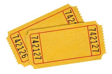 Two blank orange tickets isolated transparent background photo PNG file