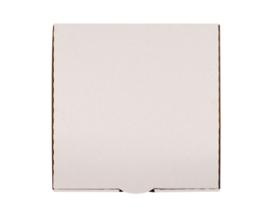 Plain white pizza box top isolated flat transparent background photo PNG file