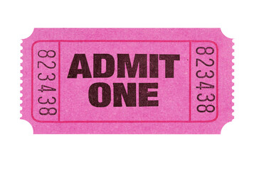 Pink admit one movie ticket single flat isolated transparent background photo PNG file - obrazy, fototapety, plakaty
