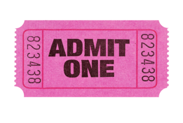 Pink admit one movie ticket single flat isolated transparent background photo PNG file