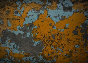 The texture of an old and rusted    steel plate is used as a design background      