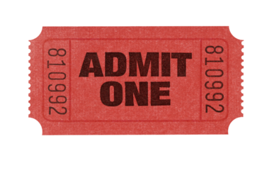 Red admit one movie ticket isolated transparent background photo PNG file