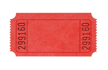 Plain red blank movie or raffle ticket isolated transparent background photo PNG file