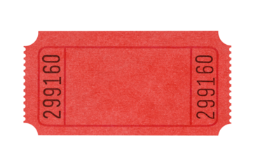 Plain red blank movie or raffle ticket isolated transparent background photo PNG file