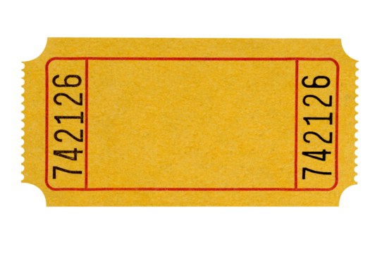 Blank orange movie or raffle ticket isolated one flat transparent background photo PNG file