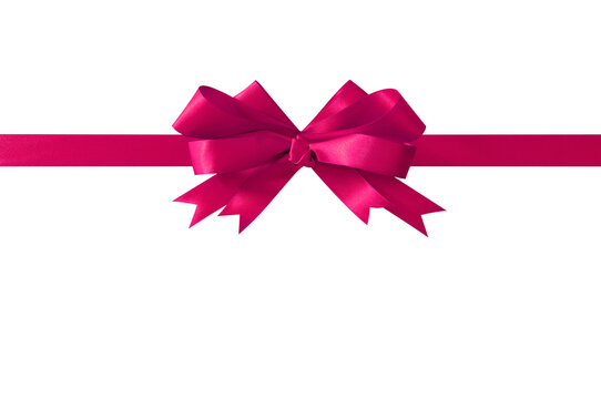 Pink gift ribbon and bow straight horizontal banner isolated transparent background photo PNG file