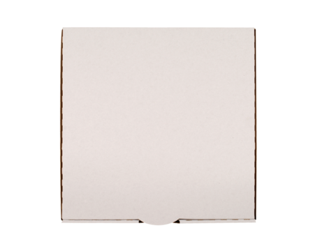 Plain white pizza box top isolated flat transparent background photo PNG file