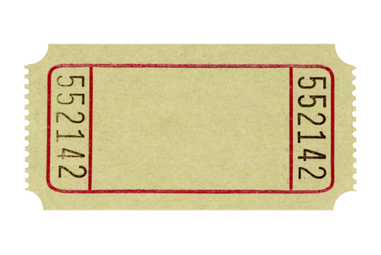 Blank plain ticket one single isolated transparent background photo PNG file