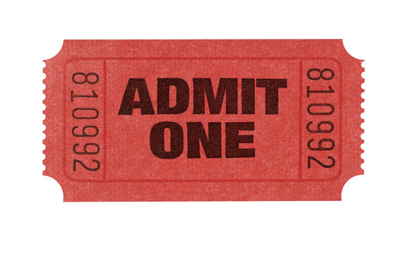 Red admit one movie ticket isolated transparent background photo PNG file