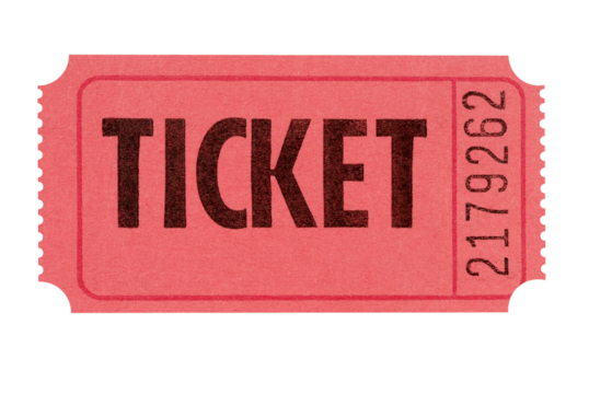 Red movie ticket isolated transparent background photo PNG file