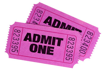 Two purple admit one movie tickets isolated transparent background photo PNG file
