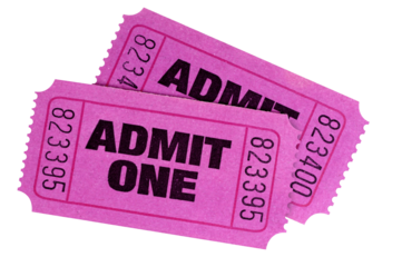 Two purple admit one movie tickets isolated transparent background photo PNG file
