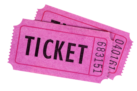 Two purple movie or concert tickets isolated transparent background photo PNG file