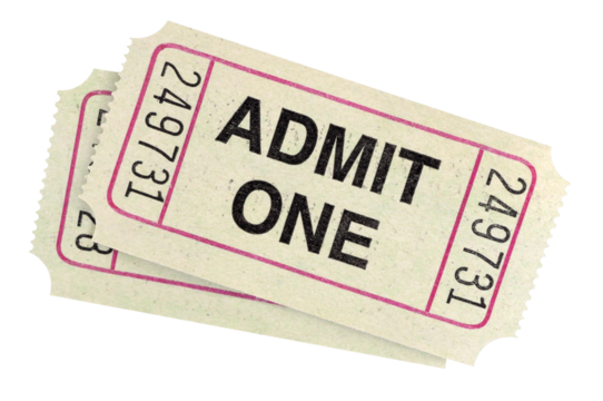 Two pair admit one movie tickets isolated transparent background photo PNG file