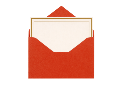 Invitation or greeting card with red envelope isolated transparent background photo PNG file