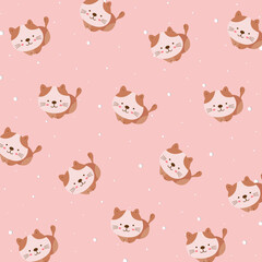 Cute cat pattern with white polka dot isolate on pink background. Creative for print, screen, wallpaper, textile or cover.Vector.Illuatration.