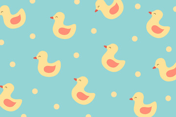 Cute duck pattern with yellow polka dot isolate on blue background. Creative for print, screen, wallpaper, textile or cover.Vector.Illuatration.