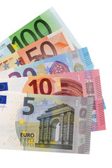 Various Euro currency money fan shape isolated european transparent background photo PNG file