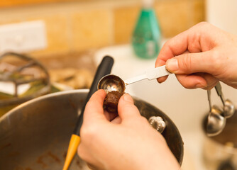 Measuring dough for cookies