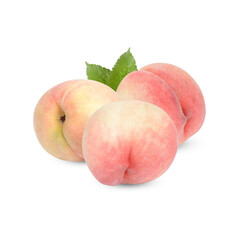 Fresh peach with leaves isolated on transparent background (.PNG)