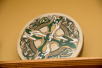 Celtic design on leather drum
