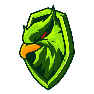 Green Falcon with shield mascot team logo