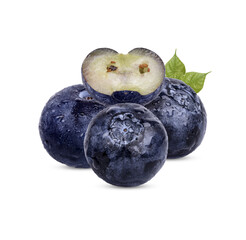 Obraz premium Fresh blueberry with drops isolated on transparent background (.PNG)