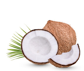 Coconut with leaves Isolated on transparent background (.PNG)