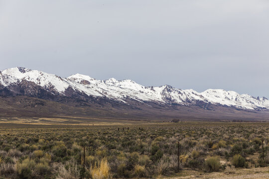 Snowy mountains over high desert