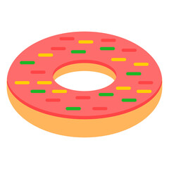 Donut with Pink Glaze Cartoon flat Illustration