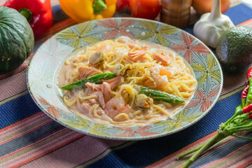 海老とホタテの明太子クリームパスタ