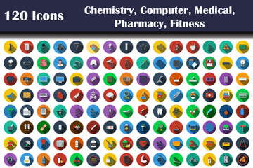 120 Icons Of Chemistry, Computer, Medical, Pharmacy, Fitness