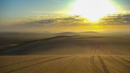 Namibia. Car traces in the dunes. 