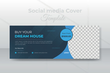 Modern real estate social media cover page design or web banner template
