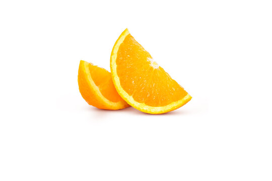 Sliced orange, front view on white background.