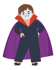 Dracula costume boy. Outfit superhero schoolboy. Flat vector illustration. Eps10