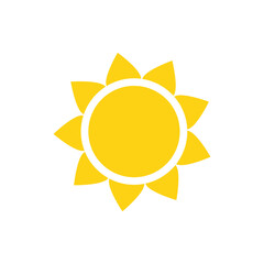 Vector cartoon yellow sun Shining light rays to heat the summer. Isolated on white background.