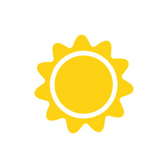 Vector cartoon yellow sun Shining light rays to heat the summer. Isolated on white background.