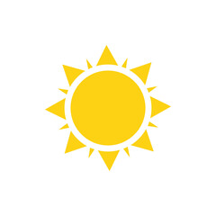 Vector cartoon yellow sun Shining light rays to heat the summer. Isolated on white background.