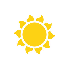 Vector cartoon yellow sun Shining light rays to heat the summer. Isolated on white background.