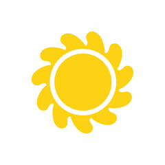 Vector cartoon yellow sun Shining light rays to heat the summer. Isolated on white background.
