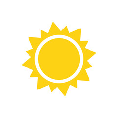 Vector cartoon yellow sun Shining light rays to heat the summer. Isolated on white background.