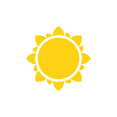 Vector cartoon yellow sun Shining light rays to heat the summer. Isolated on white background.