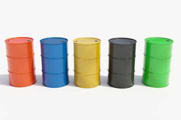 Oil barrels or chemical barrels are located at the base. 3d rendering.