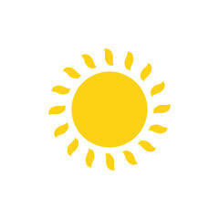 Vector cartoon yellow sun Shining light rays to heat the summer. Isolated on white background.