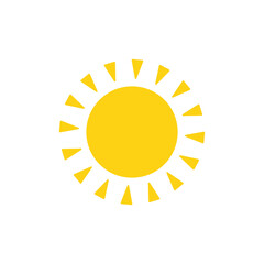 Vector cartoon yellow sun Shining light rays to heat the summer. Isolated on white background.
