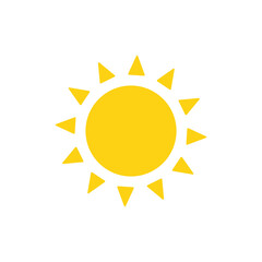 Vector cartoon yellow sun Shining light rays to heat the summer. Isolated on white background.