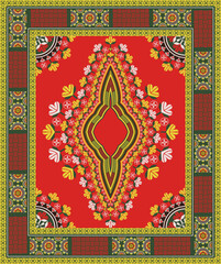 Vector ethnic west African dashiki traditional colorful red-green pattern background. Tribal art shirts fashion. Neck embroidery ornaments.